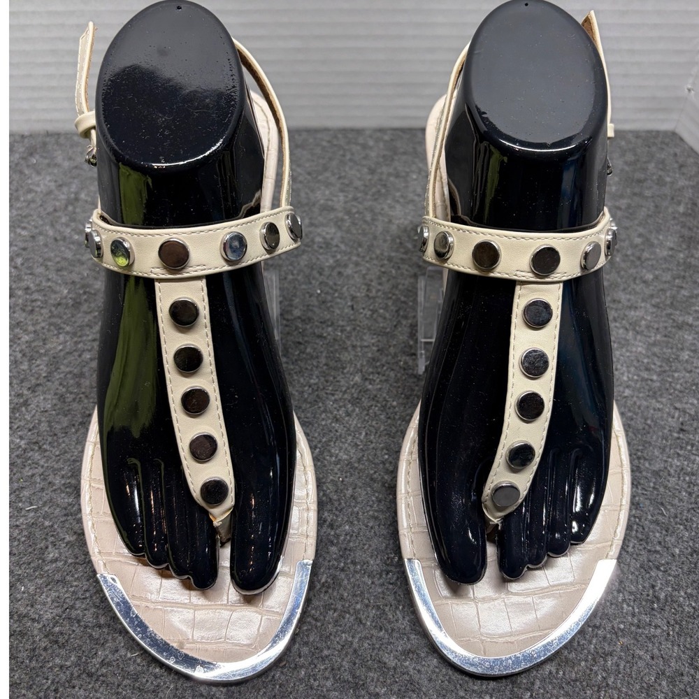 DV Dolce Vita Leelo Cream Croc Embossed Studded T-Strap Sandals Womens 8
